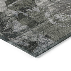 5' X 8' Gray Dark Green and Black Floral Washable Non Skid Indoor Outdoor Area Rug
