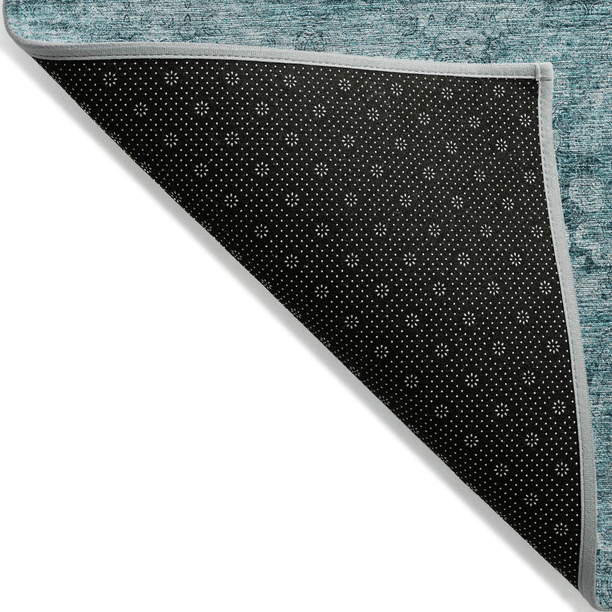 3' X 5' Teal Floral Medallion Washable Non Skid Indoor Outdoor Area Rug