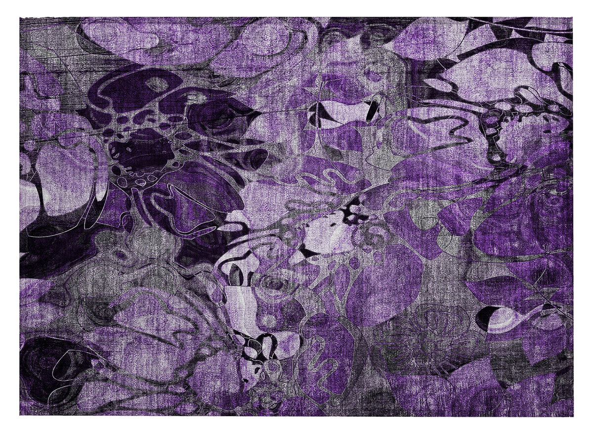 2' X 3' Purple Floral Washable Non Skid Indoor Outdoor Area Rug