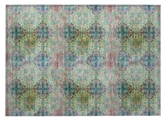 2' X 3' Blue and Green Floral Medallion Washable Non Skid Indoor Outdoor Area Rug