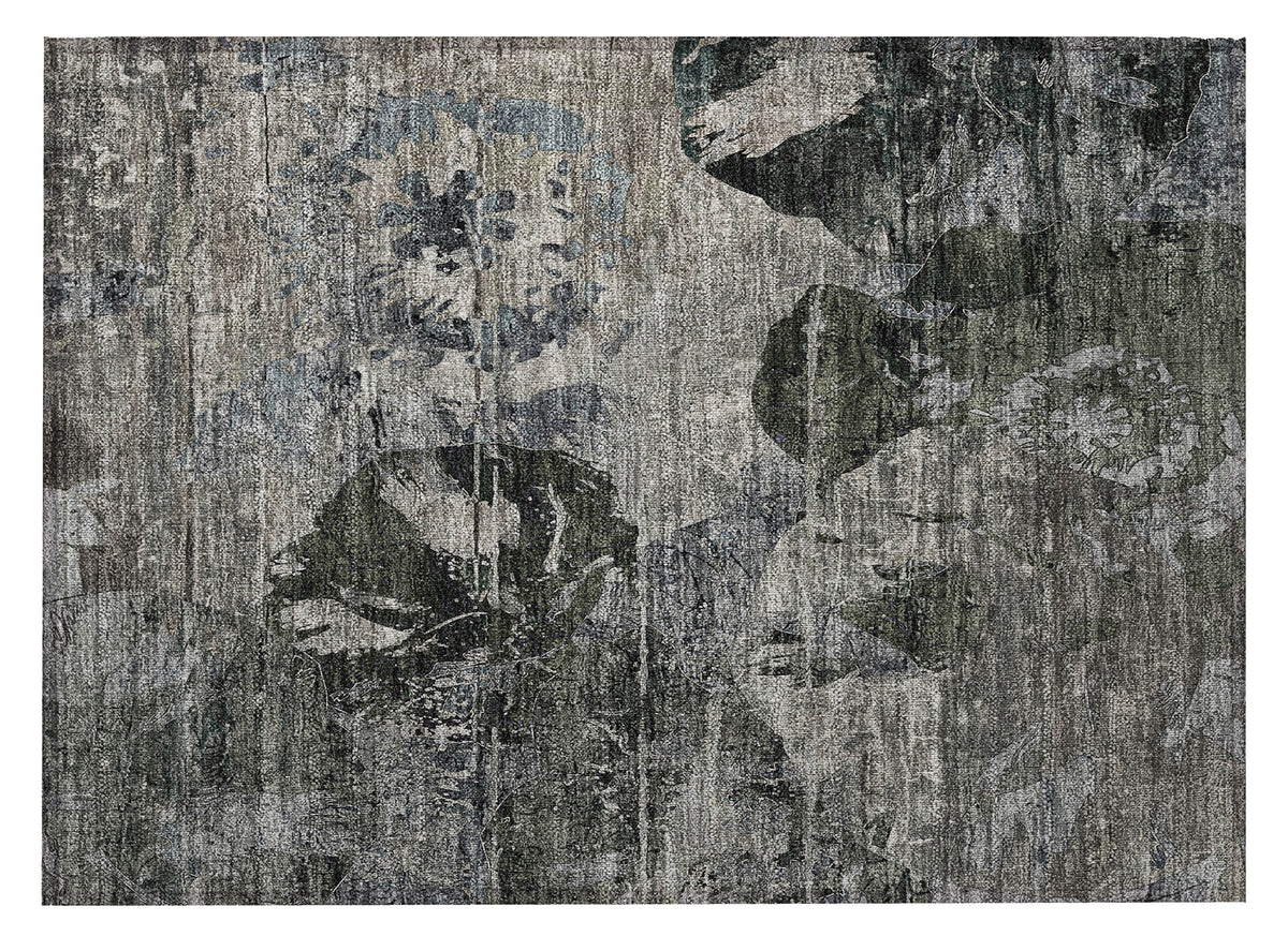 2' X 3' Gray Dark Green and Black Floral Washable Non Skid Indoor Outdoor Area Rug