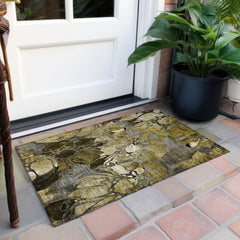 2' X 3' Green and Brown Floral Washable Non Skid Indoor Outdoor Area Rug