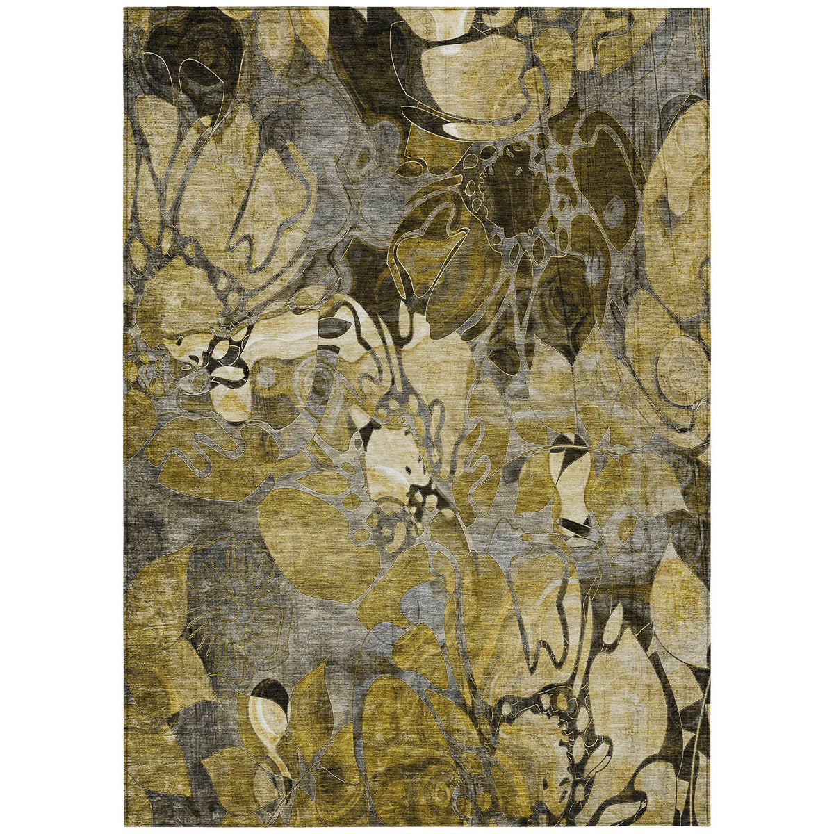 3' X 4' Green and Brown Floral Washable Non Skid Indoor Outdoor Area Rug