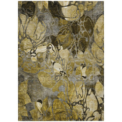 3' X 4' Green and Brown Floral Washable Non Skid Indoor Outdoor Area Rug