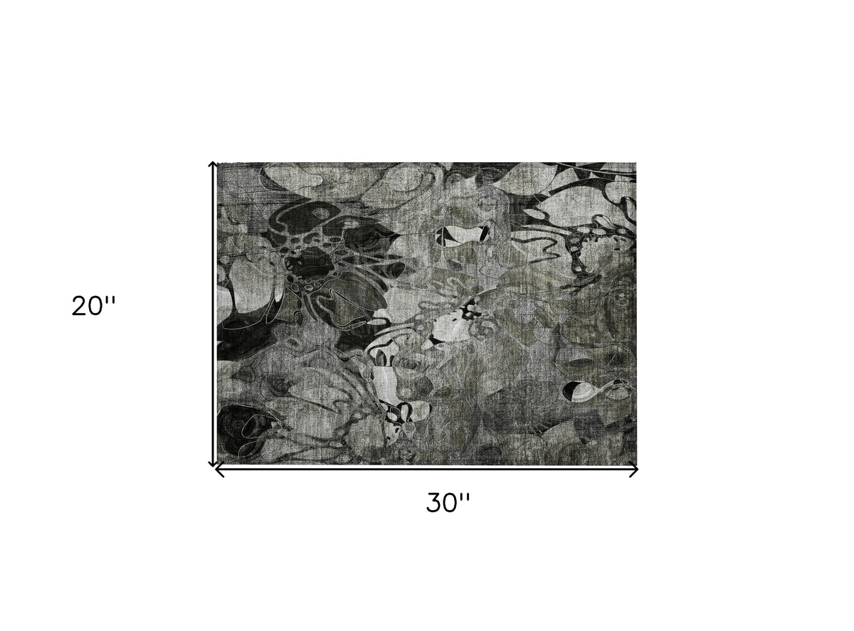 2' X 3' Gray Floral Washable Non Skid Indoor Outdoor Area Rug