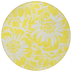 8' Round Yellow and Ivory Round Floral Washable Non Skid Indoor Outdoor Area Rug