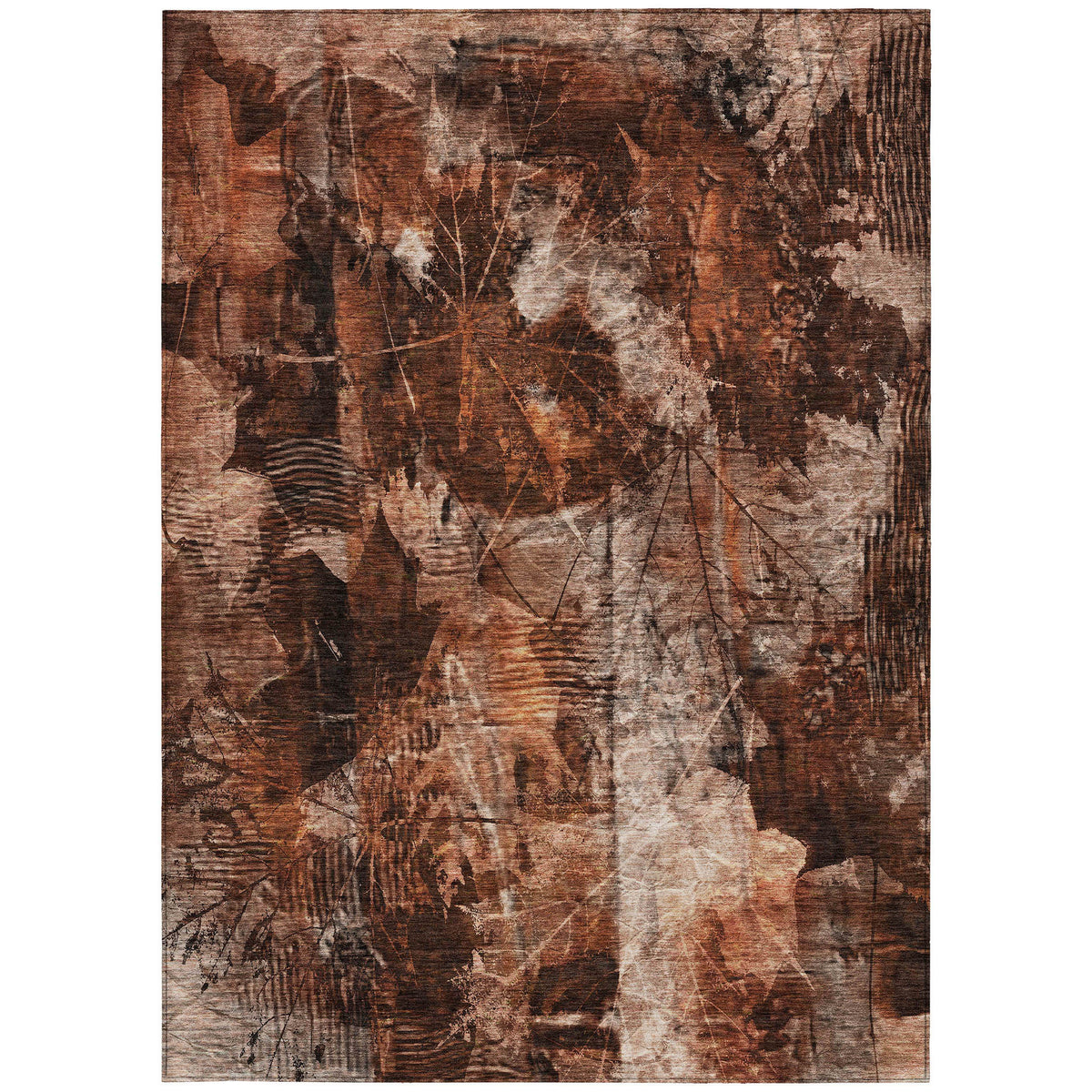 10' X 14' Orange Floral Washable Non Skid Indoor Outdoor Area Rug