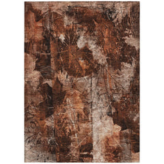 10' X 14' Orange Floral Washable Non Skid Indoor Outdoor Area Rug