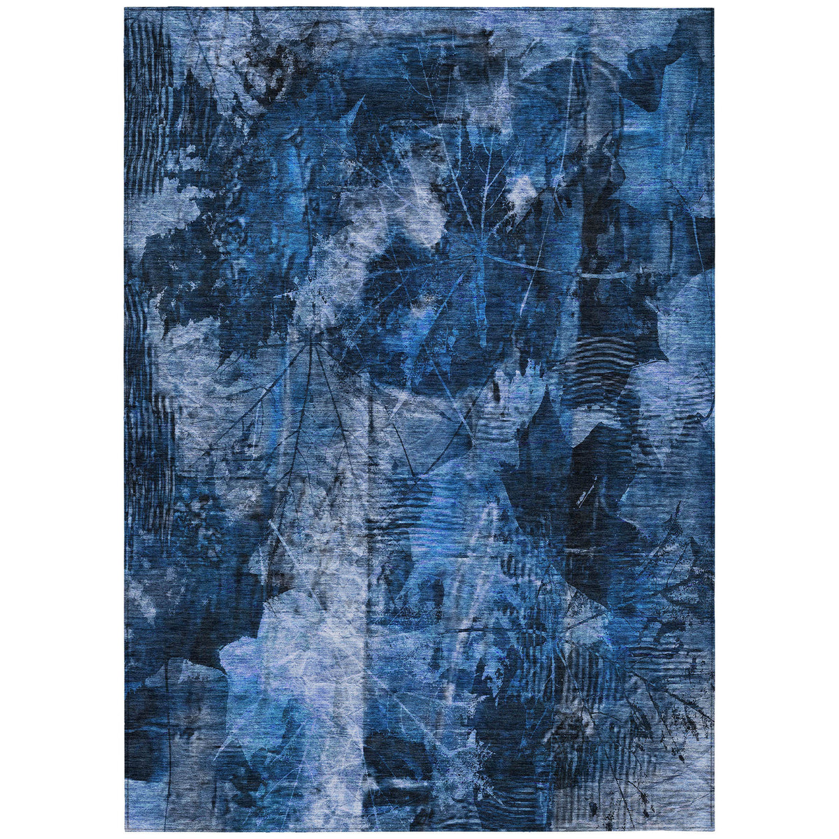 3' X 5' Navy Blue Floral Washable Non Skid Indoor Outdoor Area Rug