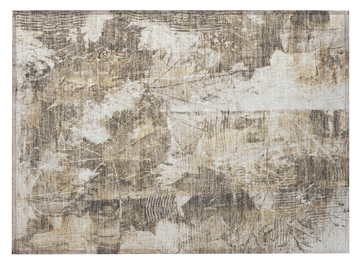 2' X 3' Taupe and Ivory Floral Washable Non Skid Indoor Outdoor Area Rug