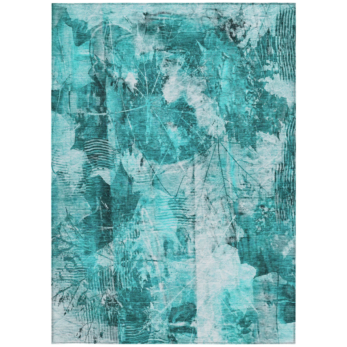 8' X 10' Teal Floral Washable Non Skid Indoor Outdoor Area Rug