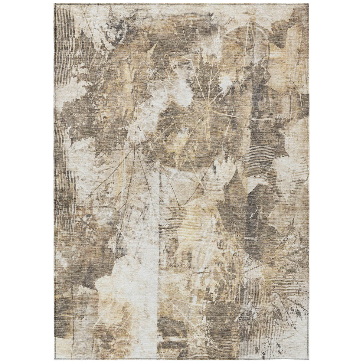 10' X 14' Taupe and Ivory Floral Washable Non Skid Indoor Outdoor Area Rug