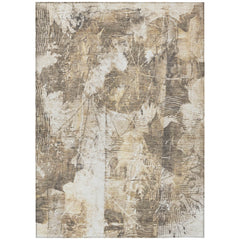 10' X 14' Taupe and Ivory Floral Washable Non Skid Indoor Outdoor Area Rug