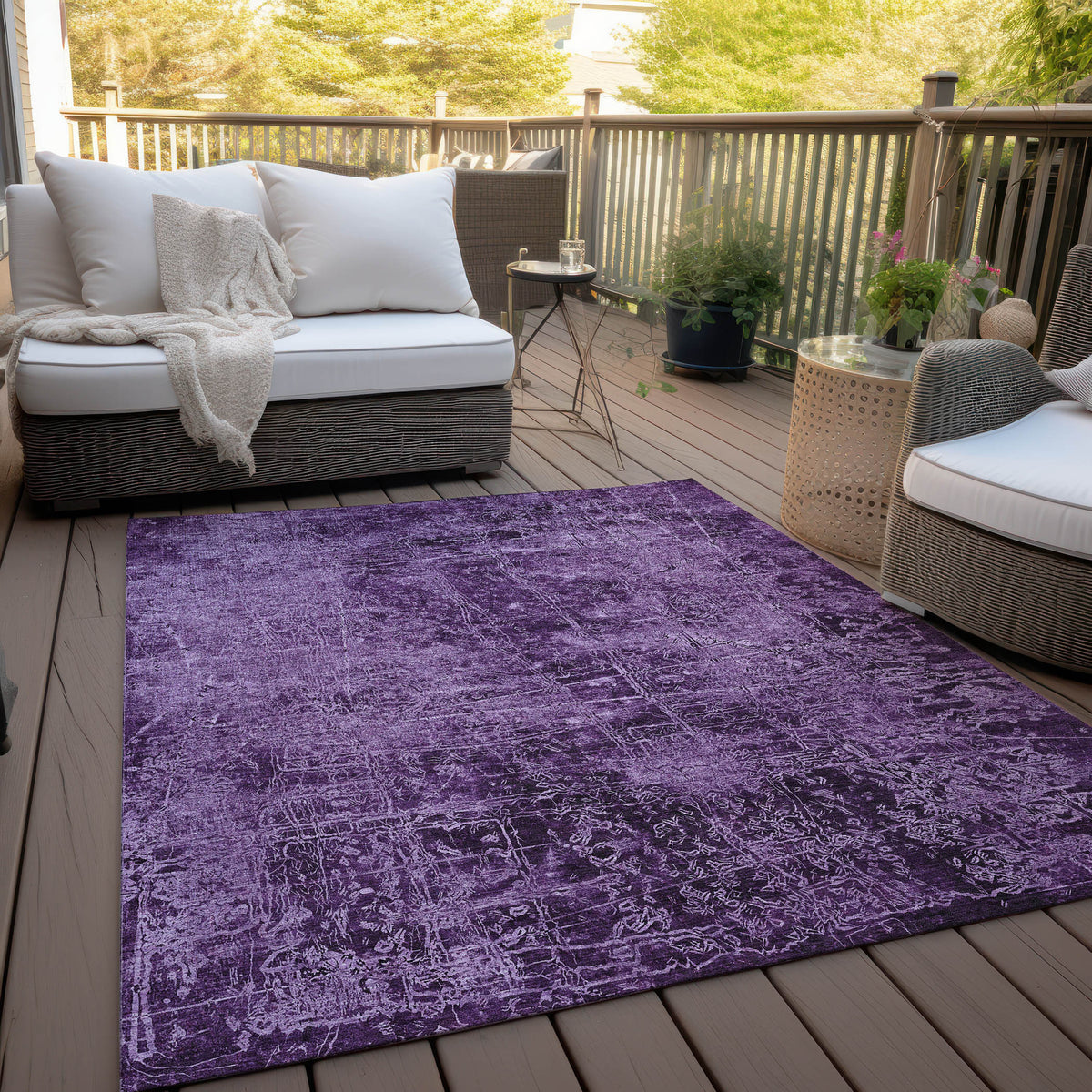 10' X 14' Purple Abstract Washable Non Skid Indoor Outdoor Area Rug