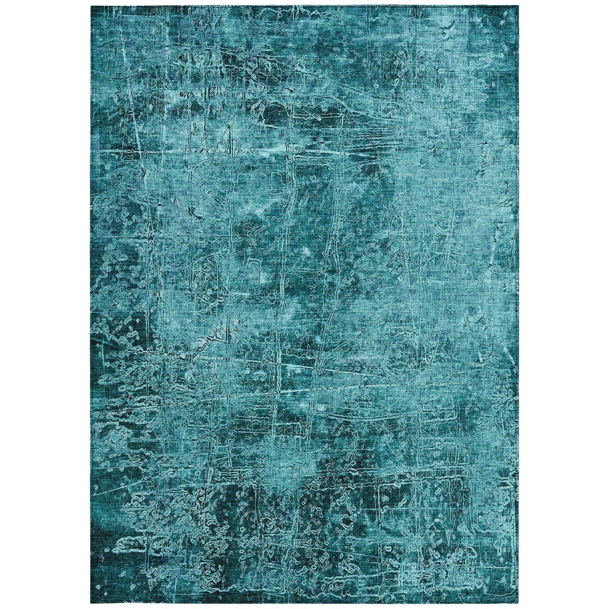 3' X 5' Teal Abstract Washable Non Skid Indoor Outdoor Area Rug
