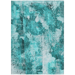 3' X 5' Teal Floral Washable Non Skid Indoor Outdoor Area Rug