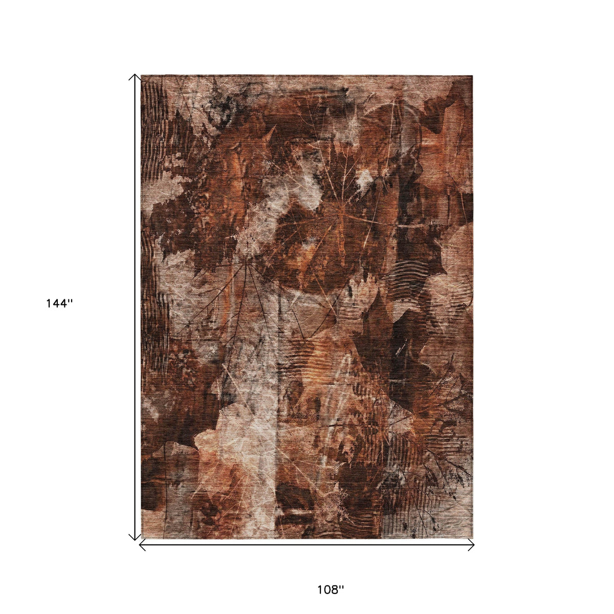 9' X 12' Orange Floral Washable Non Skid Indoor Outdoor Area Rug