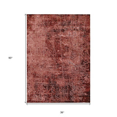 3' X 5' Merlot Abstract Washable Non Skid Indoor Outdoor Area Rug