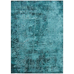 8' X 10' Teal Abstract Washable Non Skid Indoor Outdoor Area Rug