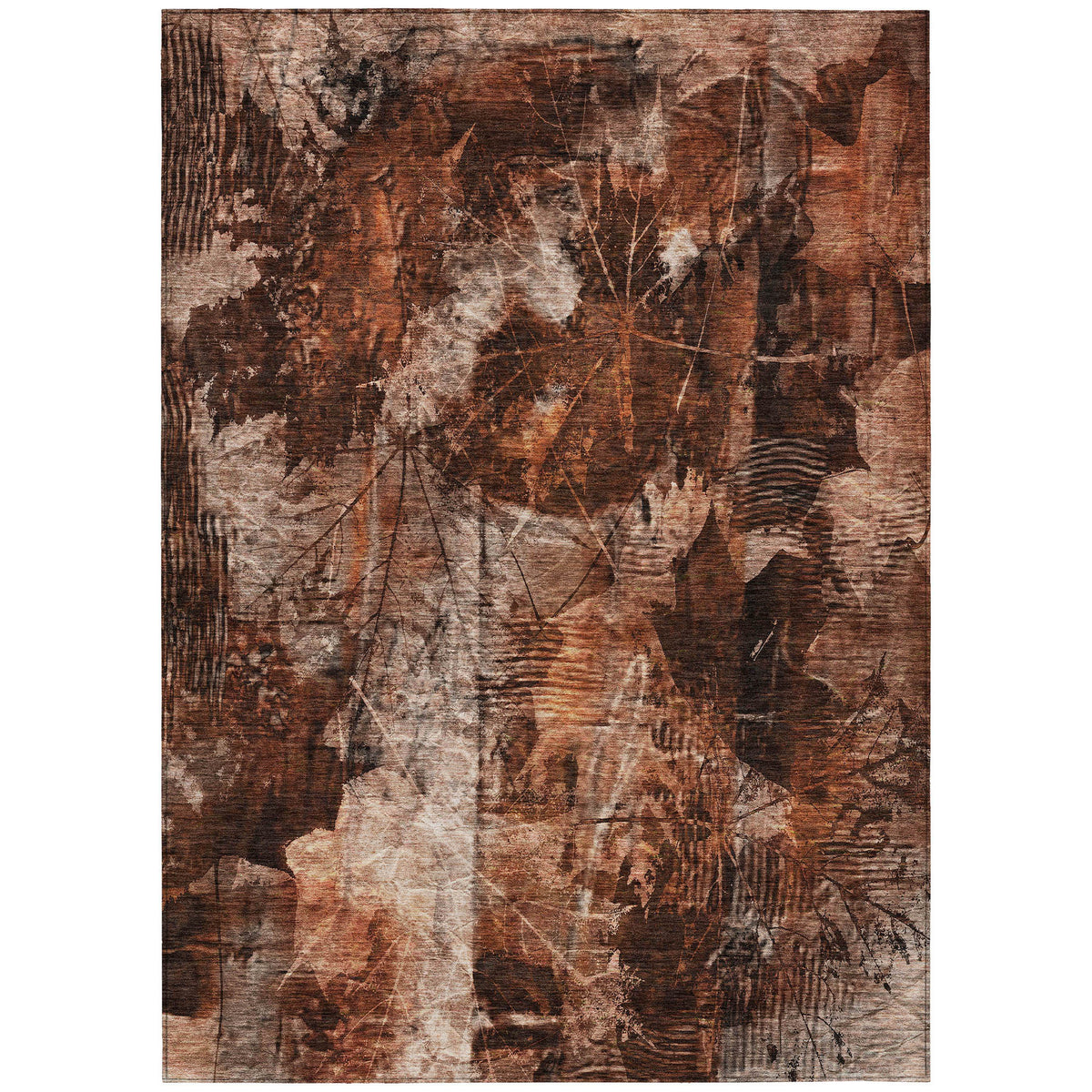 3' X 4' Orange Floral Washable Non Skid Indoor Outdoor Area Rug