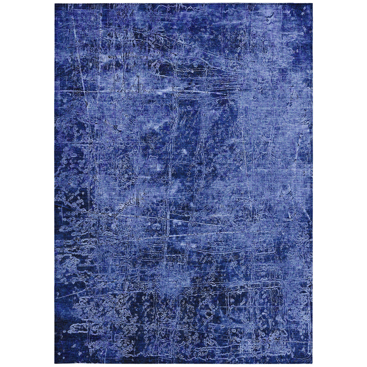 8' X 10' Navy Blue Abstract Washable Non Skid Indoor Outdoor Area Rug