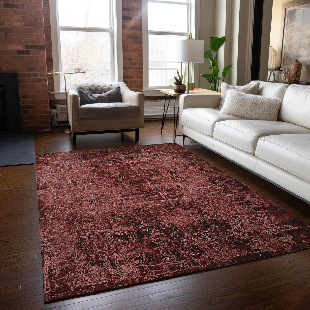 3' X 4' Merlot Abstract Washable Non Skid Indoor Outdoor Area Rug