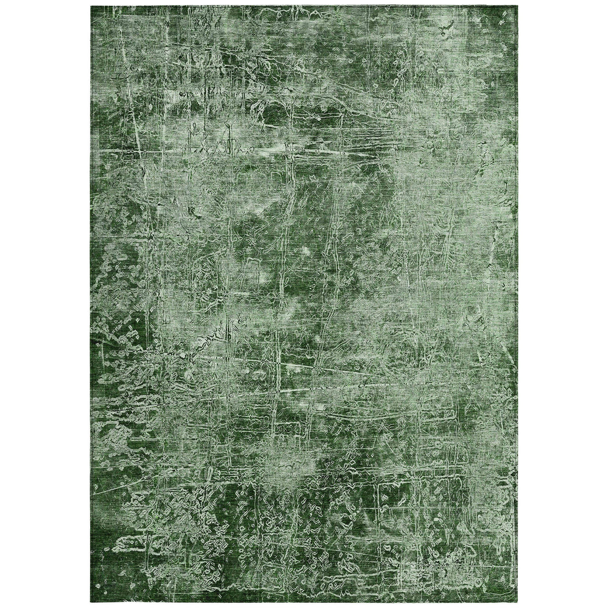 10' X 14' Emerald Abstract Washable Non Skid Indoor Outdoor Area Rug