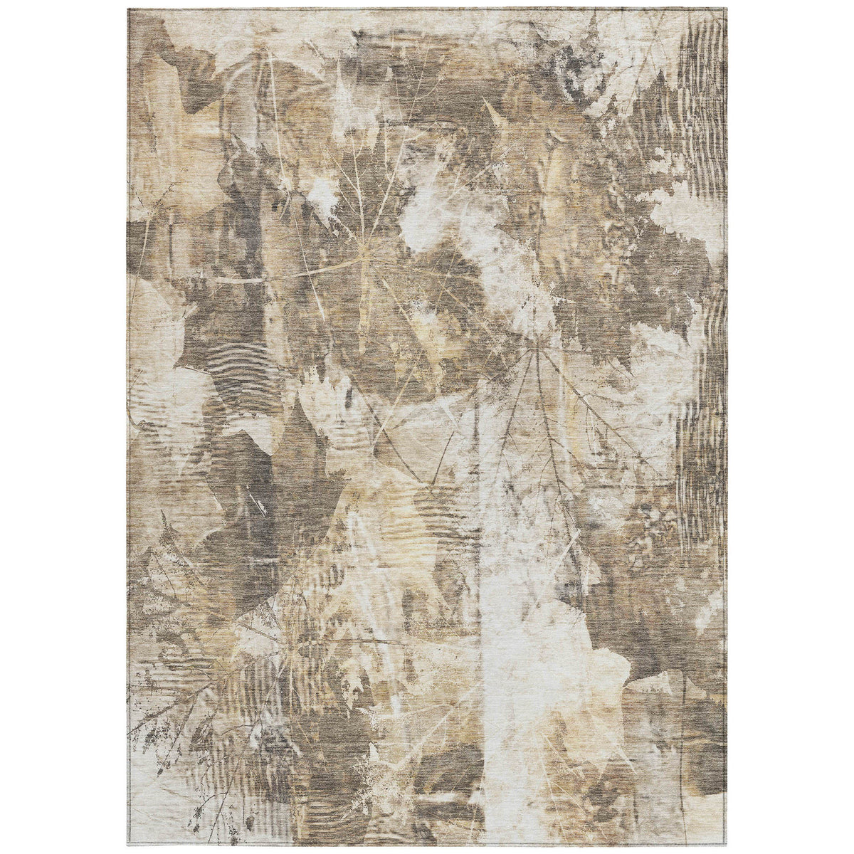 3' X 5' Taupe and Ivory Floral Washable Non Skid Indoor Outdoor Area Rug
