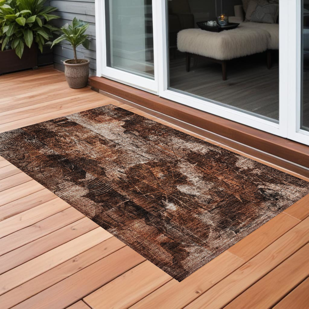 2' X 3' Orange Floral Washable Non Skid Indoor Outdoor Area Rug
