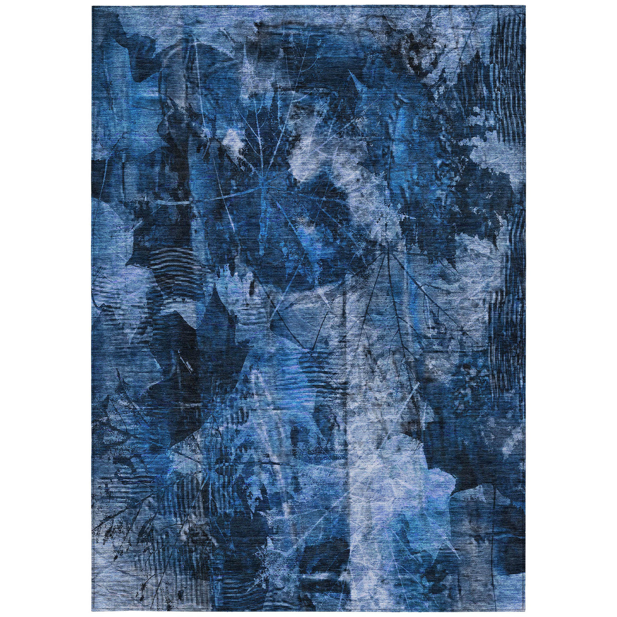3' X 4' Navy Blue Floral Washable Non Skid Indoor Outdoor Area Rug