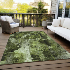 8' X 10' Green Floral Washable Non Skid Indoor Outdoor Area Rug