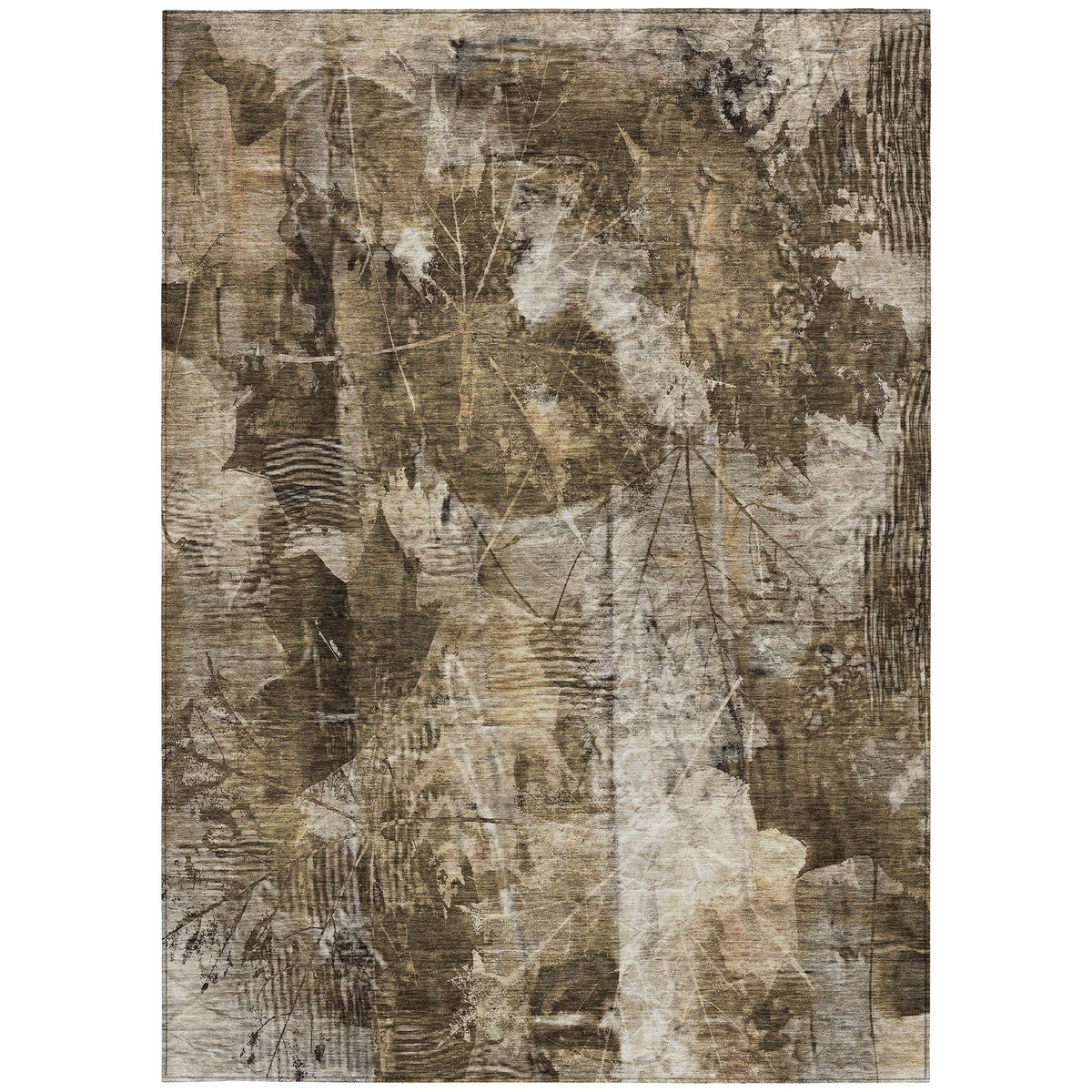 10' X 14' Taupe Floral Washable Non Skid Indoor Outdoor Area Rug