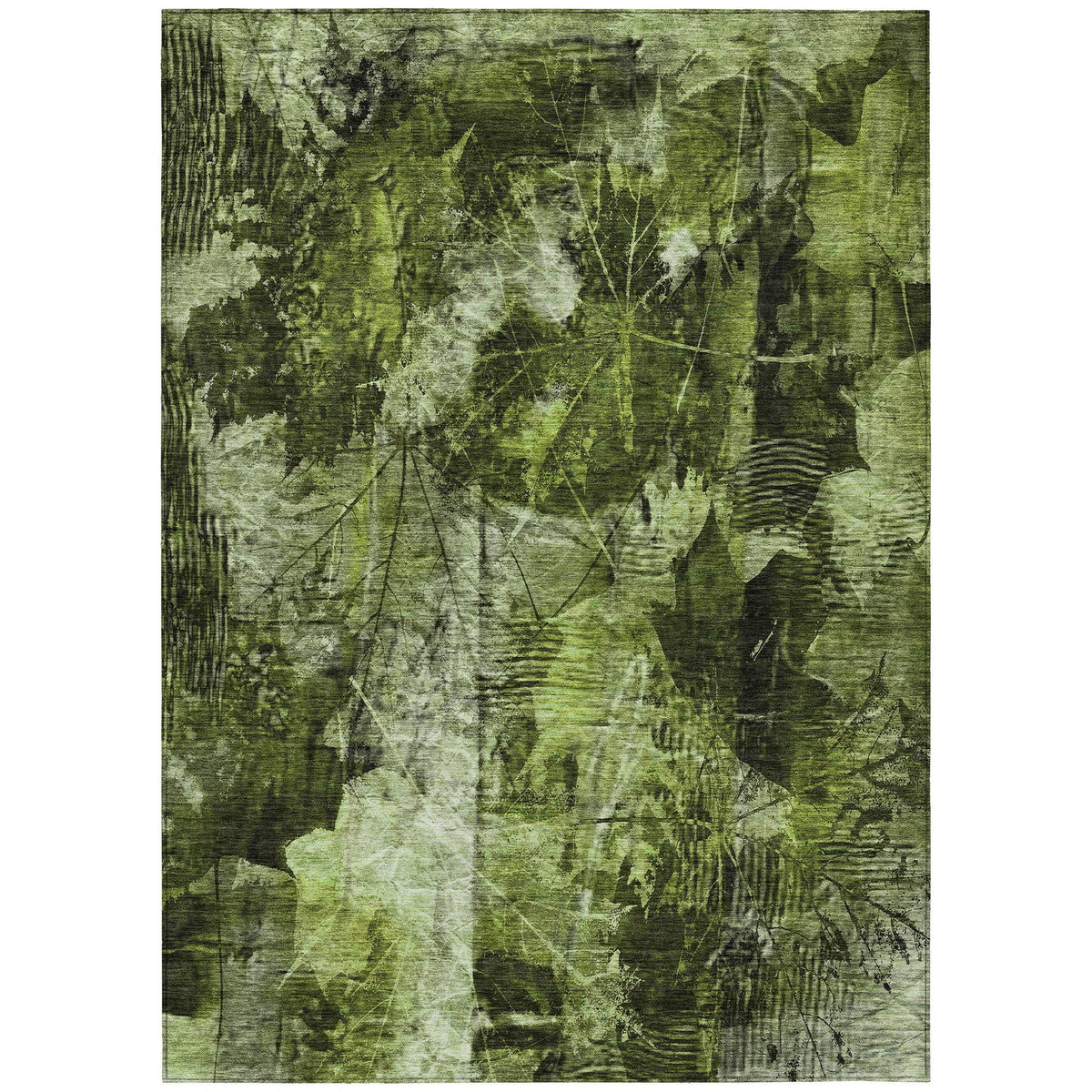 3' X 4' Green Floral Washable Non Skid Indoor Outdoor Area Rug