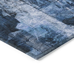 2' X 3' Navy Blue Floral Washable Non Skid Indoor Outdoor Area Rug