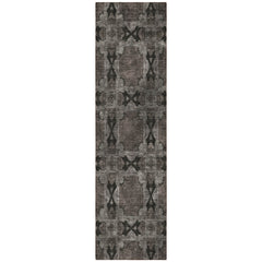 8' Runner Gray and Black Floral Medallion Washable Non Skid Indoor Outdoor Runner Rug