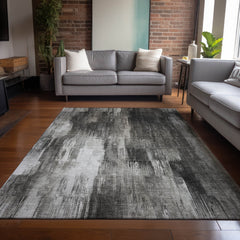 9' X 12' Gray and Black Abstract Washable Non Skid Indoor Outdoor Area Rug