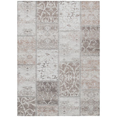 8' X 10' Taupe and Ivory Patchwork Washable Non Skid Indoor Outdoor Area Rug