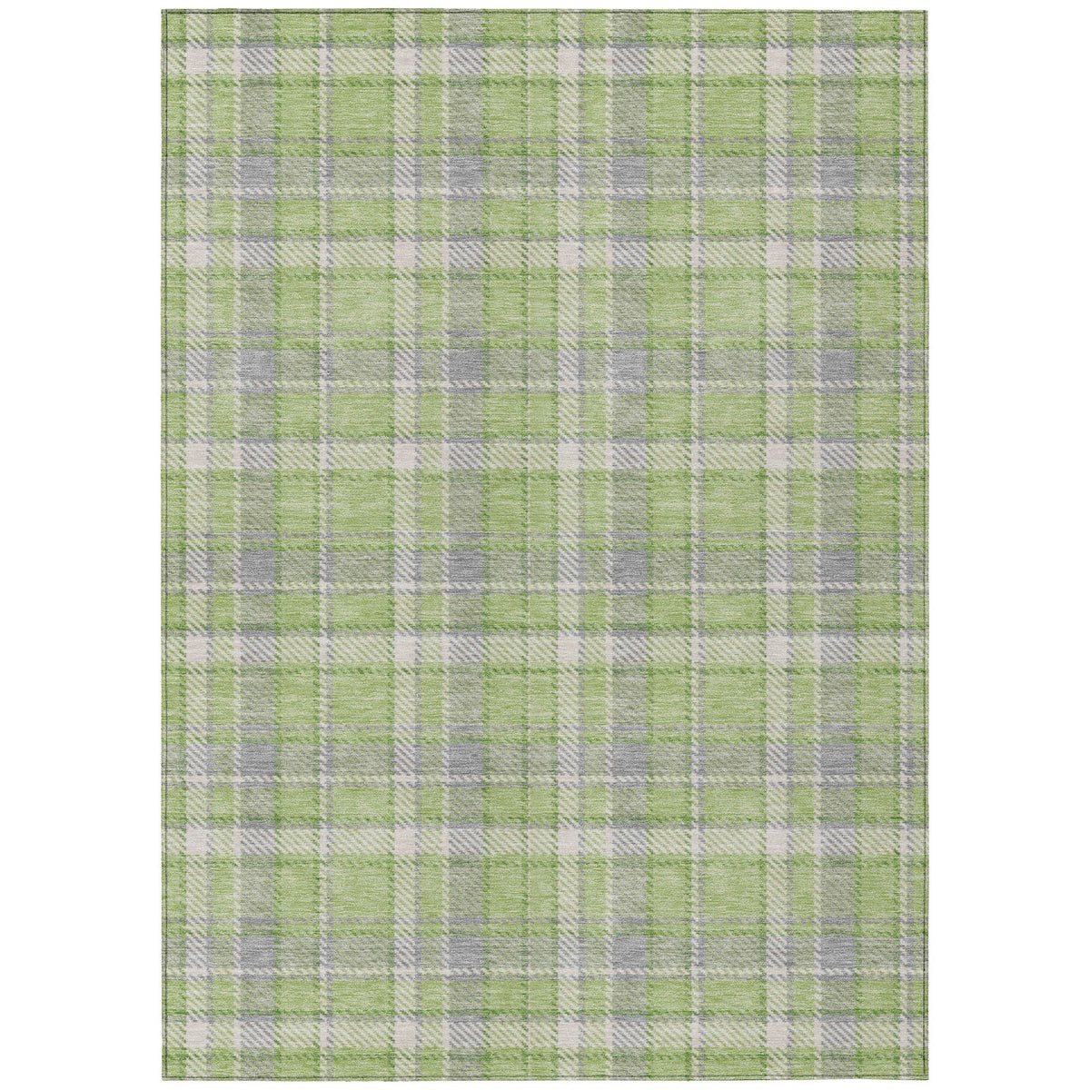 3' X 4' Green and Gray Plaid Washable Non Skid Indoor Outdoor Area Rug