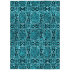 8' X 10' Teal Floral Medallion Washable Non Skid Indoor Outdoor Area Rug