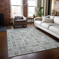 3' X 4' Ivory and Gray Floral Medallion Washable Non Skid Indoor Outdoor Area Rug