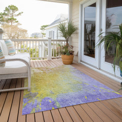 3' X 4' Blue Gold and Wheat Abstract Washable Non Skid Indoor Outdoor Area Rug