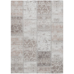 9' X 12' Taupe and Ivory Patchwork Washable Non Skid Indoor Outdoor Area Rug