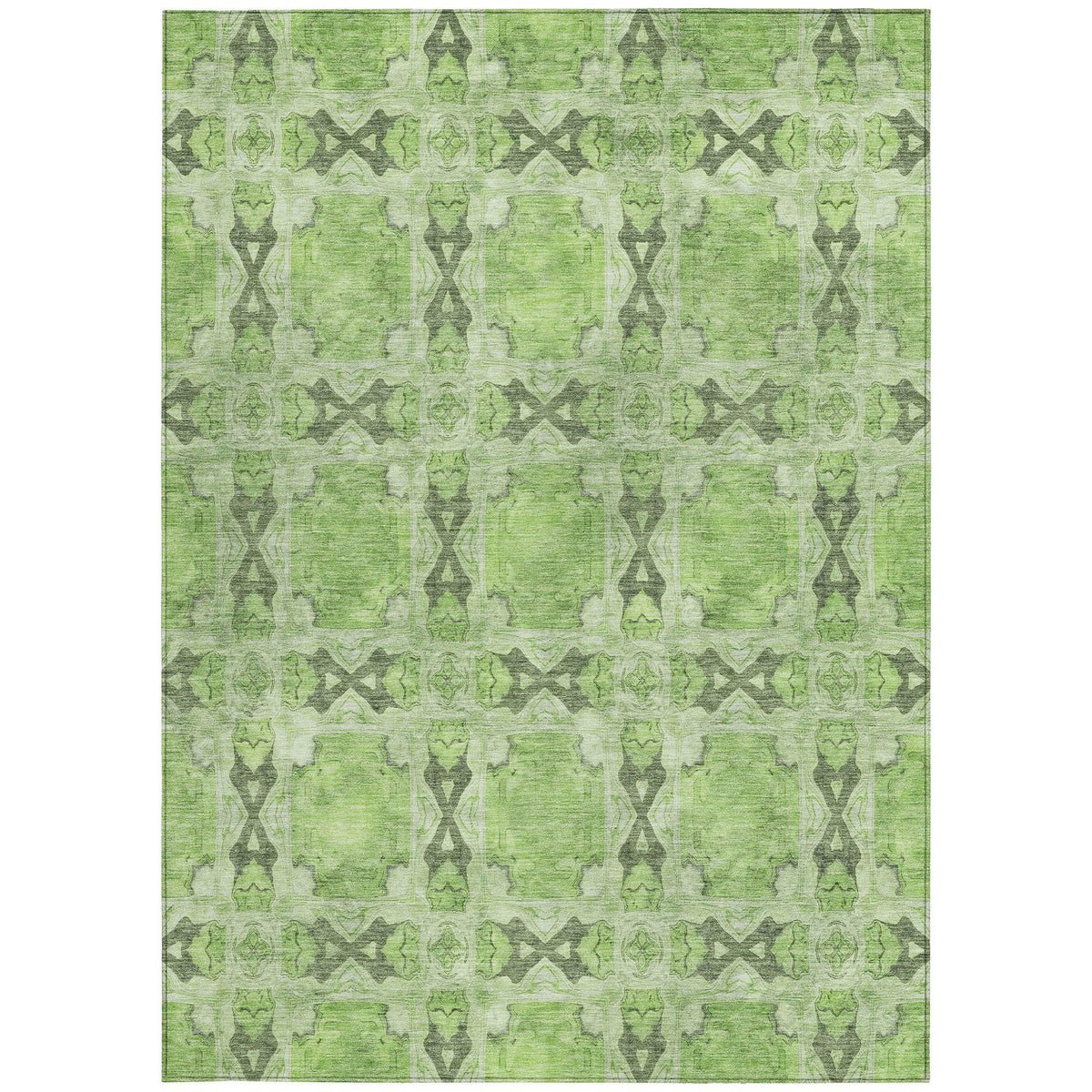 9' X 12' Green Floral Medallion Washable Non Skid Indoor Outdoor Area Rug