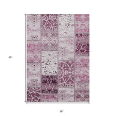 3' X 5' Mountbatten Pink Patchwork Washable Non Skid Indoor Outdoor Area Rug