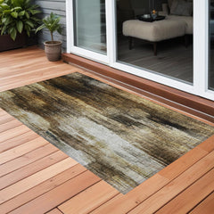 2' X 3' Chocolate Abstract Washable Non Skid Indoor Outdoor Area Rug