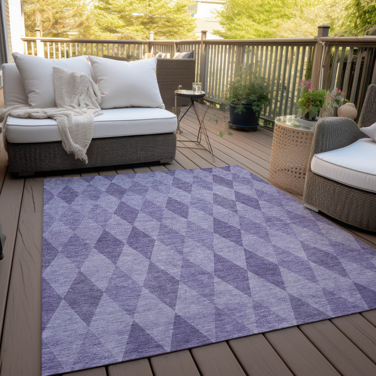 10' X 14' Purple Geometric Washable Non Skid Indoor Outdoor Area Rug