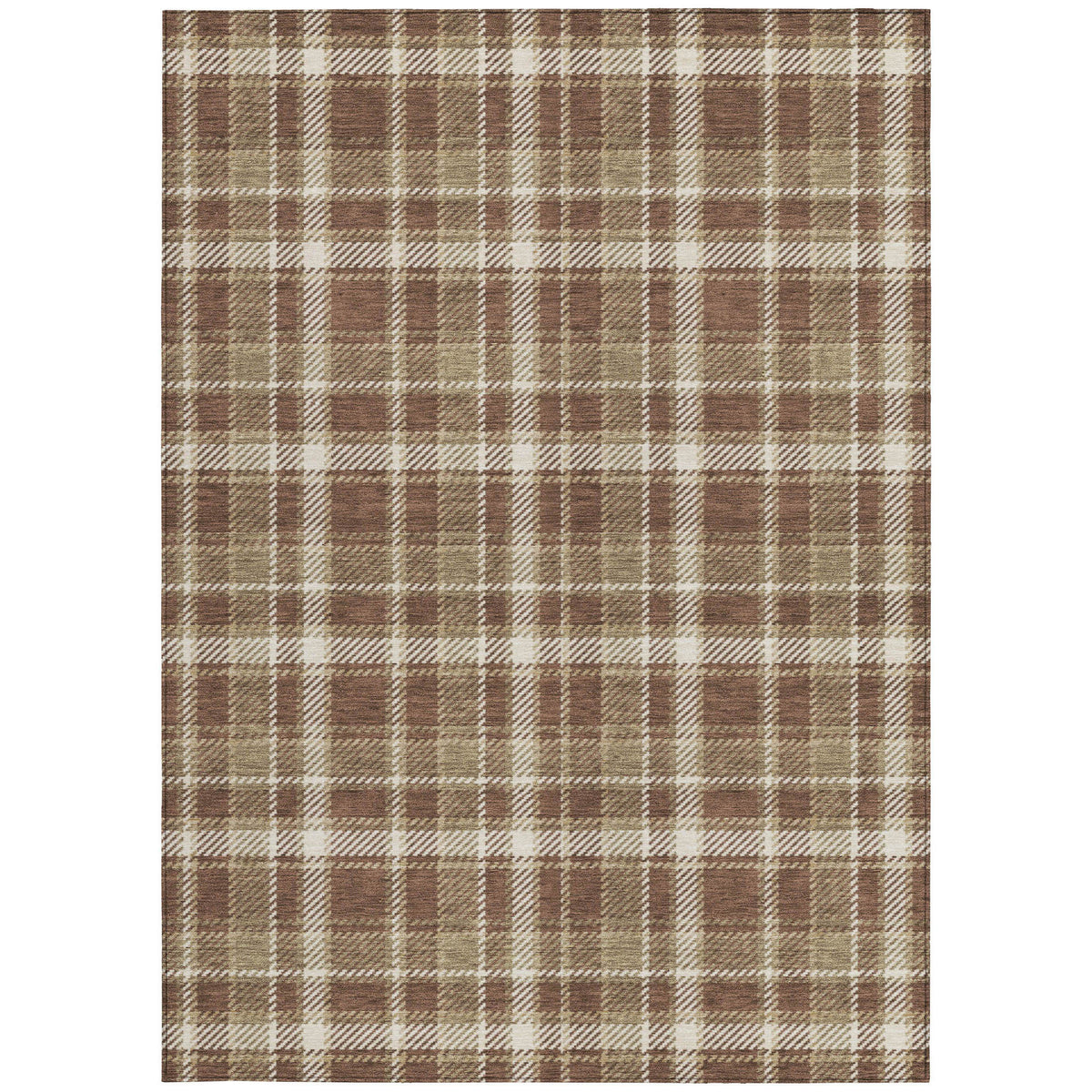 3' X 4' Chocolate and Ivory Plaid Washable Non Skid Indoor Outdoor Area Rug