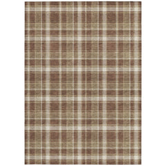 3' X 4' Chocolate and Ivory Plaid Washable Non Skid Indoor Outdoor Area Rug