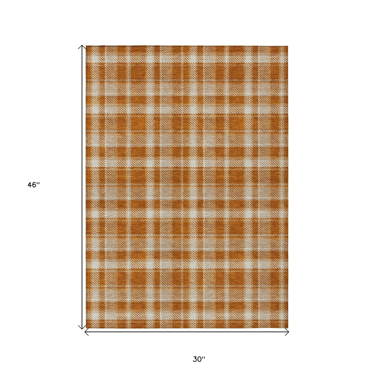 3' X 4' Orange and Ivory Plaid Washable Non Skid Indoor Outdoor Area Rug