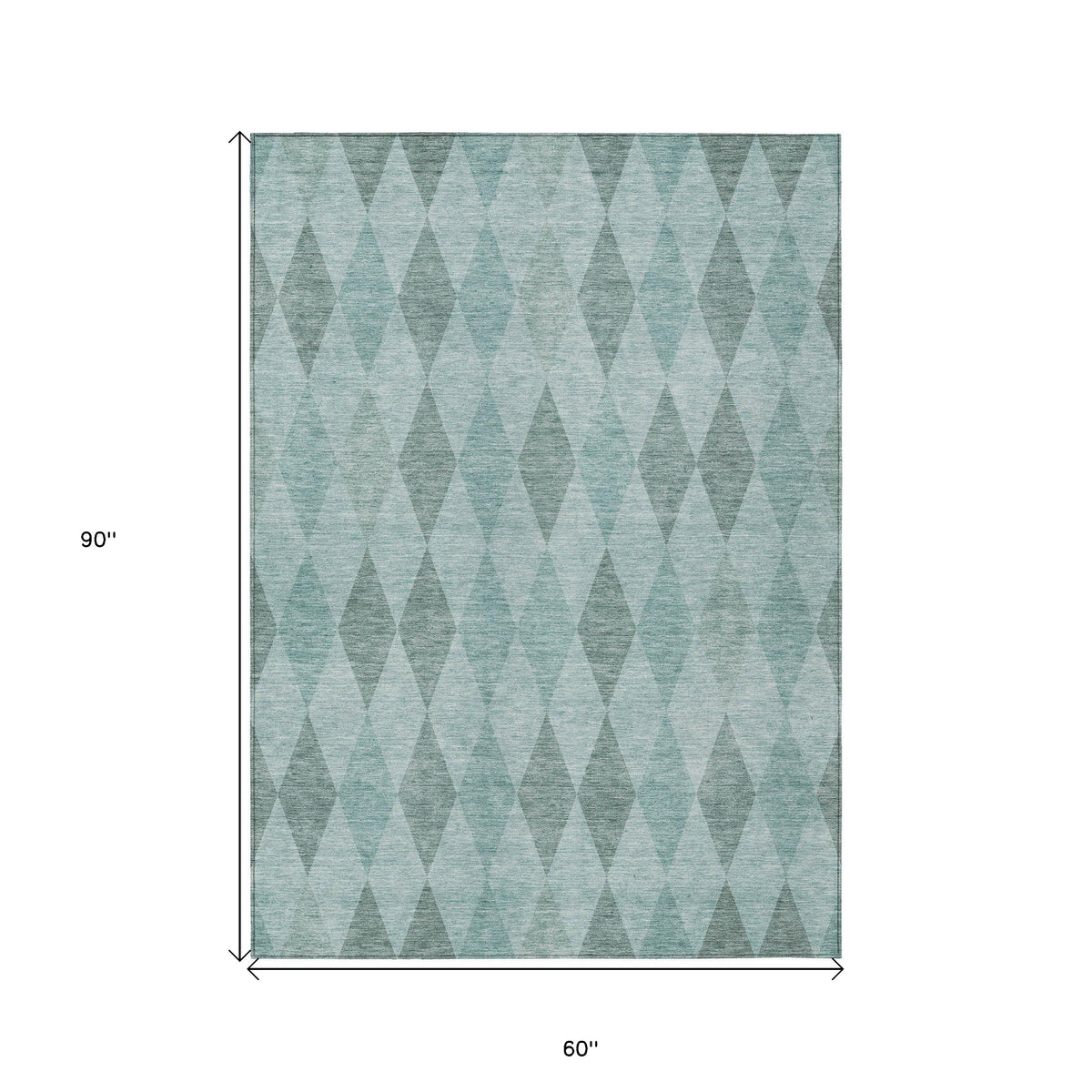 5' X 8' Teal Geometric Washable Non Skid Indoor Outdoor Area Rug